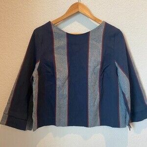 NWT Discourse New York Navy Blue Striped Cropped Top Sustainable - Size Large